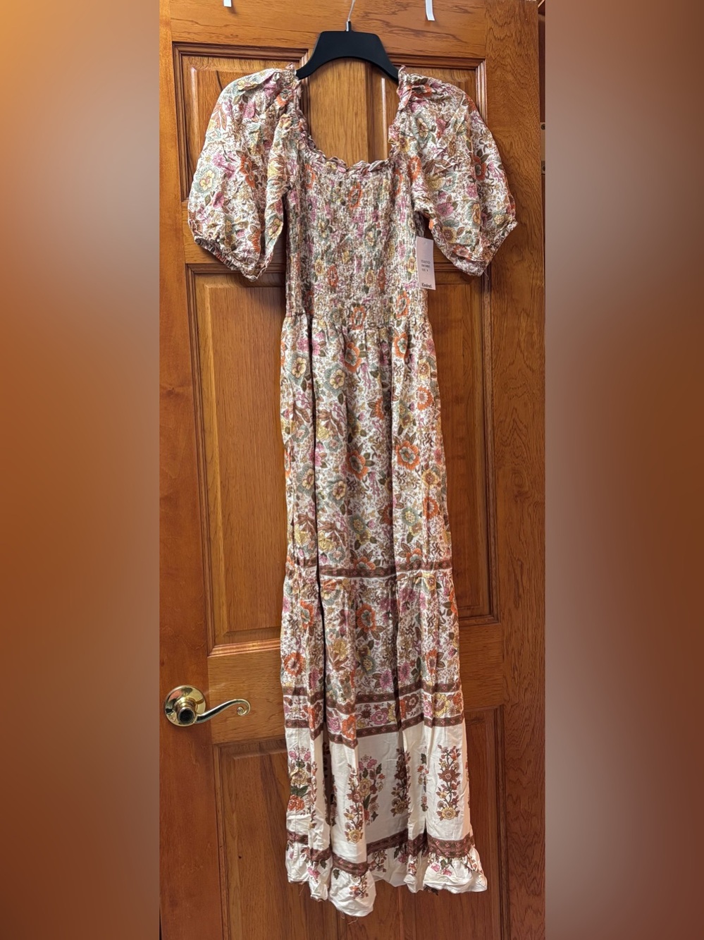 Anthropologie Kindred Smocked Floral Boho Maxi Dress Tiered Ruffle Sz M New